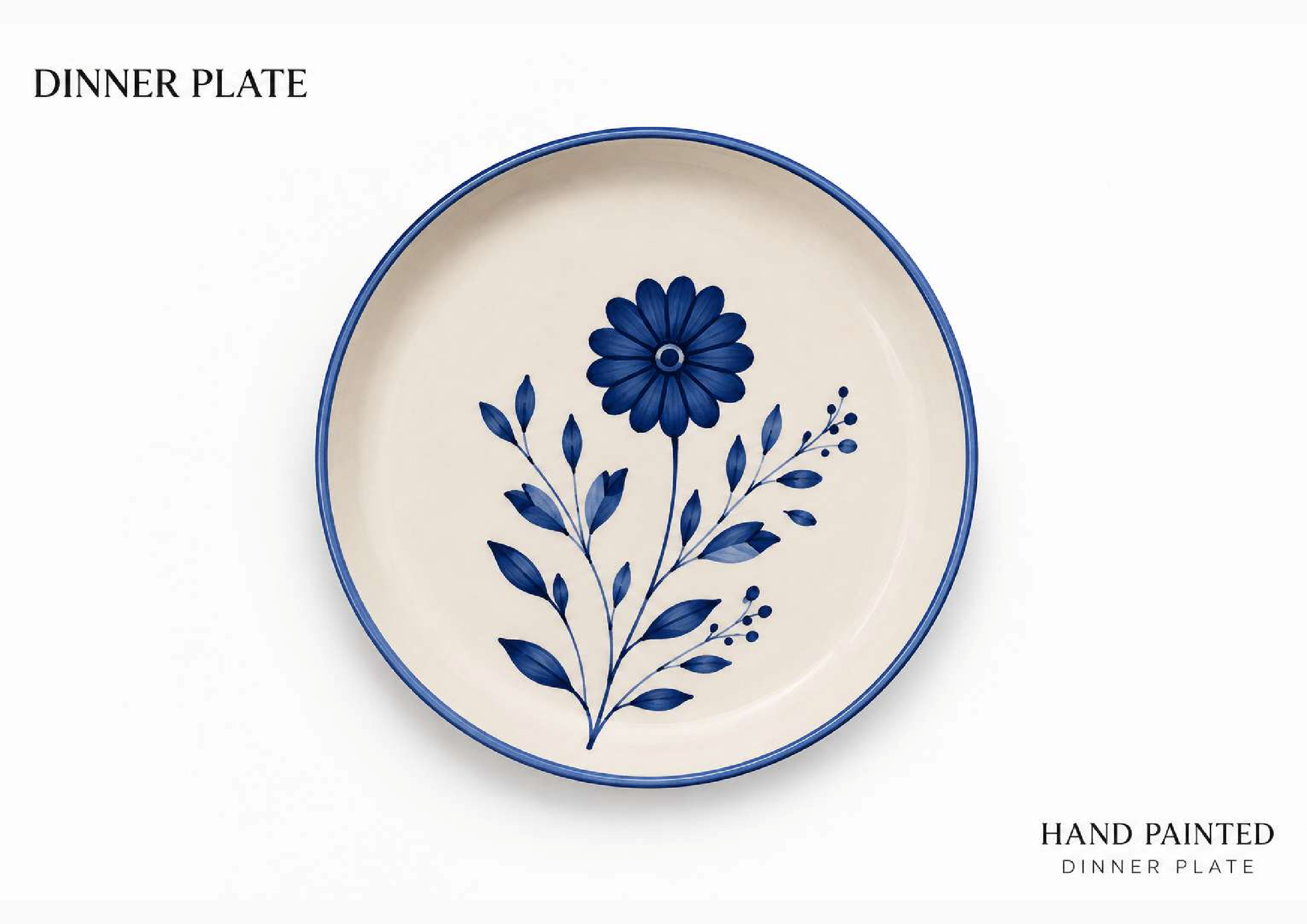 Hand-Painted Indigo Botanical Blossom 10" Dinner Plate