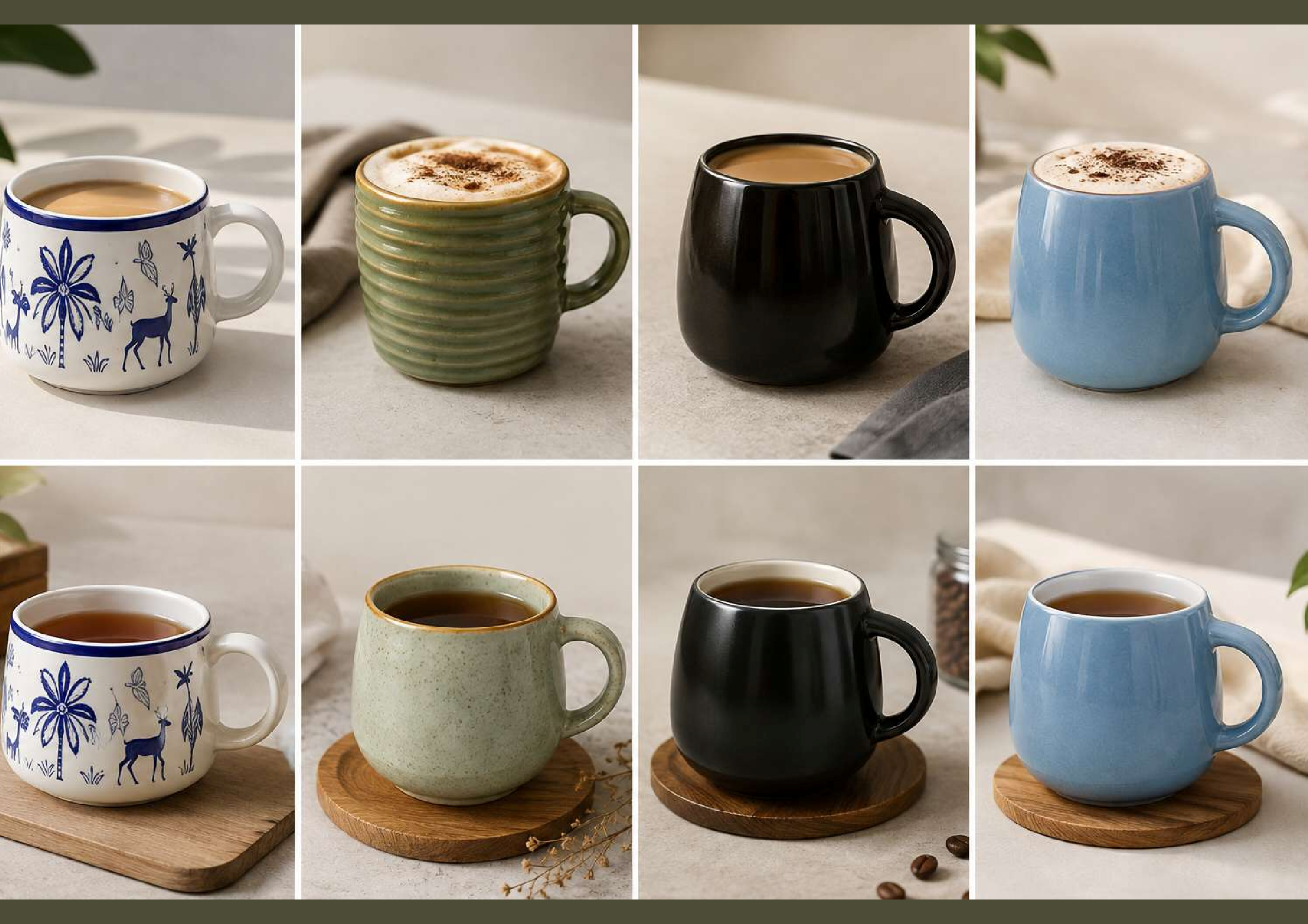 Artisan Stoneware Fluted Coffee Mug Suite (8 Variants)