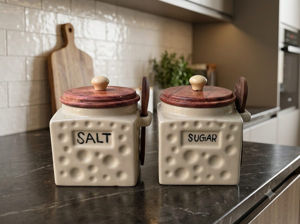 2-Piece Salt & Sugar Canister Duo with Wooden Lids