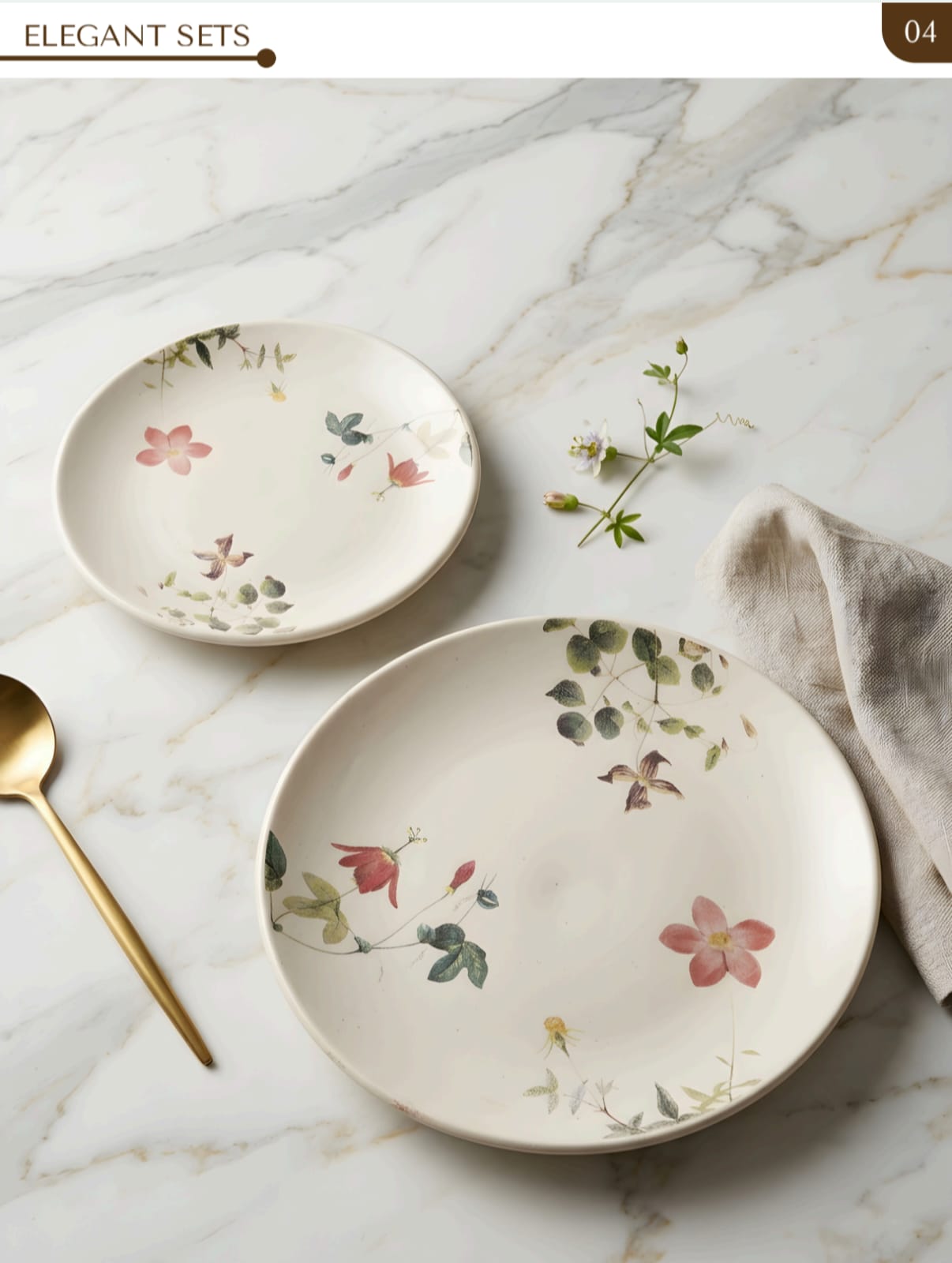 English Meadow Botanical Wildflower Ceramic Plate Duo