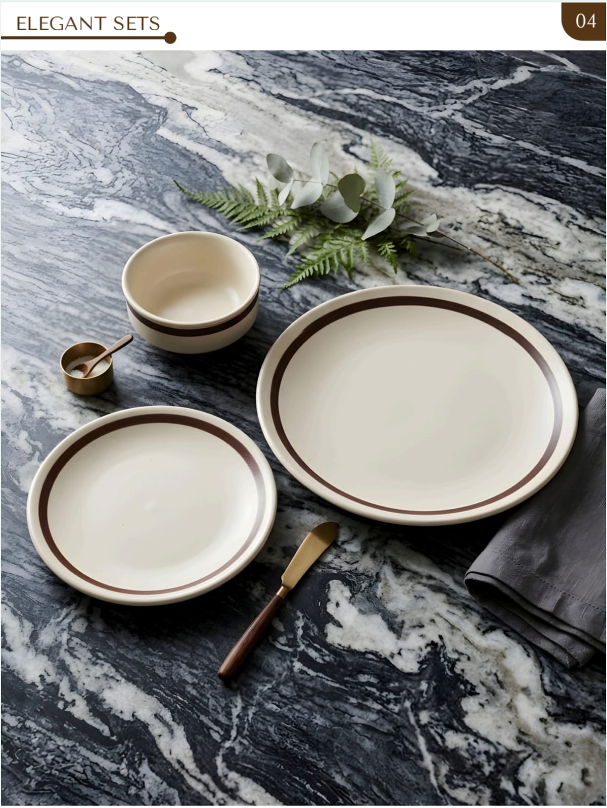 Artisan Stoneware Cream Plate Pair with Chocolate Halo Rim