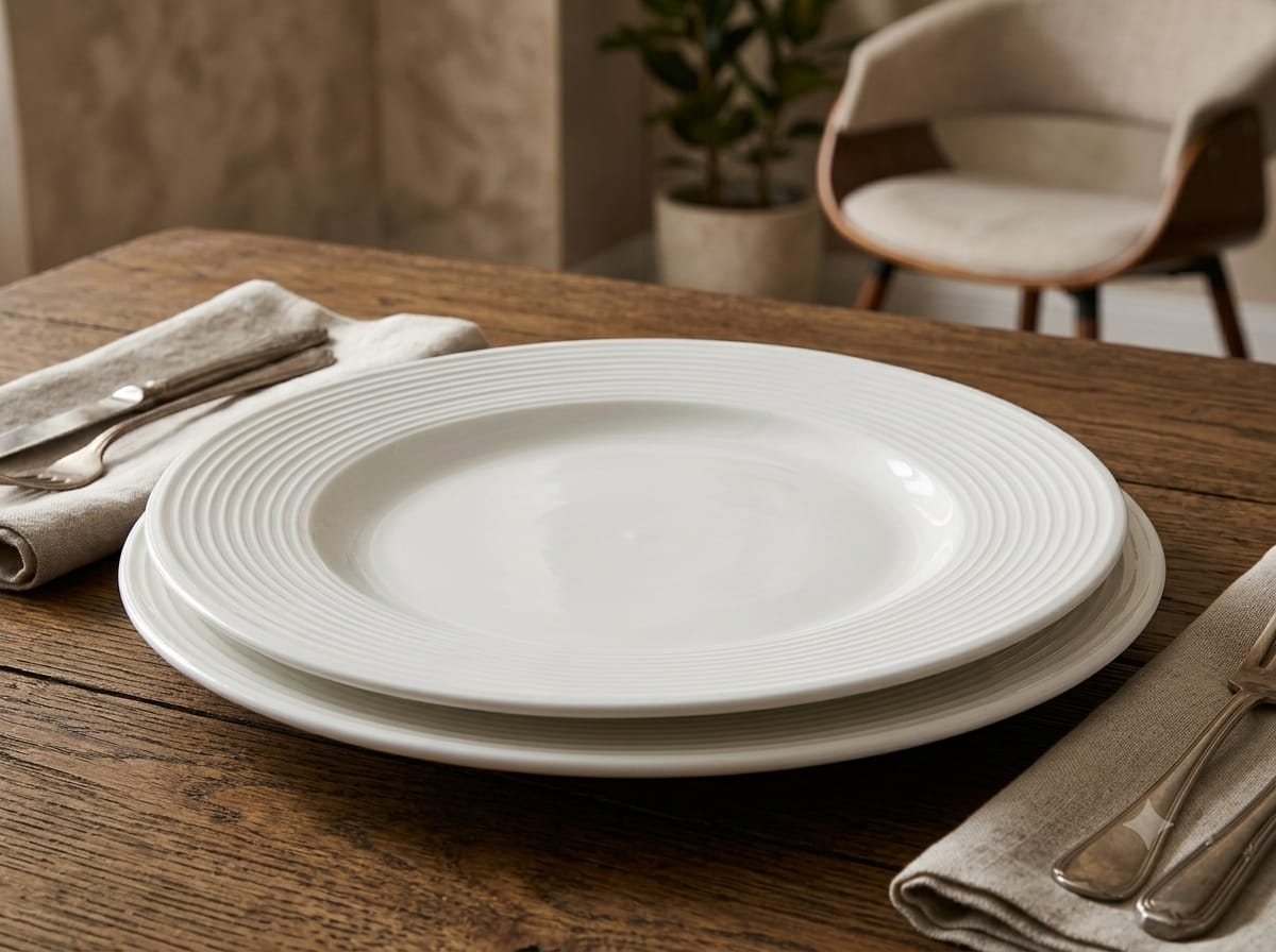 Concentric Fluted Rim White Vitrified Dinner Plate Set