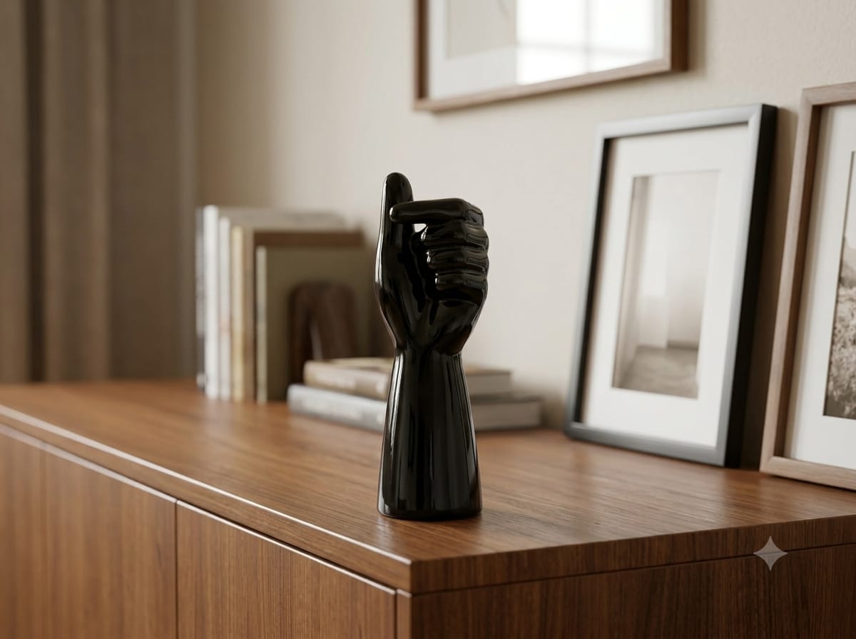 Gloss Obsidian Modernist Hand Gesture Ceramic Sculpture