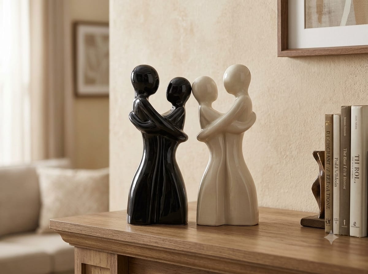 Eternal Embrace Abstract Ceramic Lovers Figurine Duo