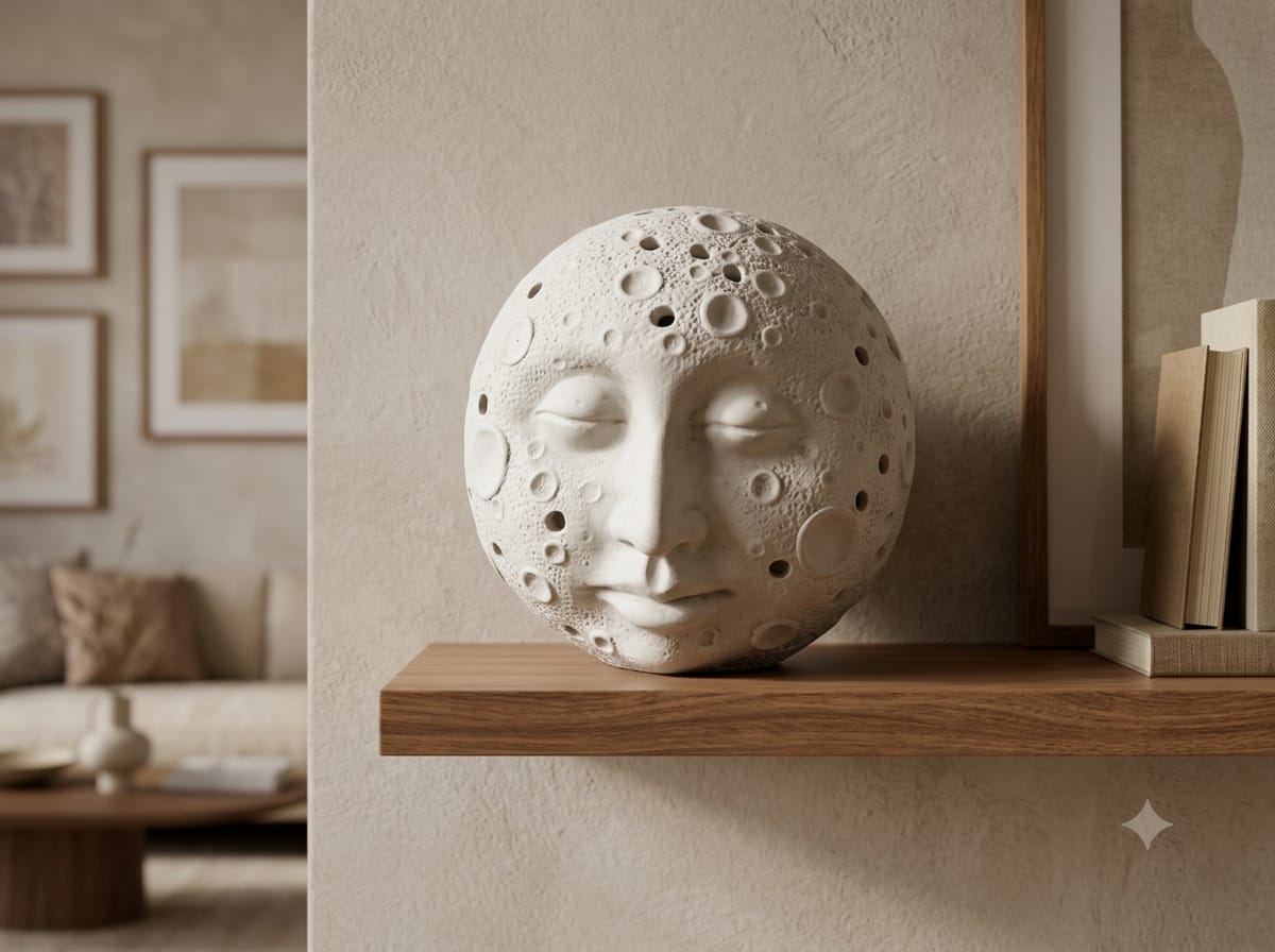 Sculpted Lunar Face Cratered Ceramic Sphere