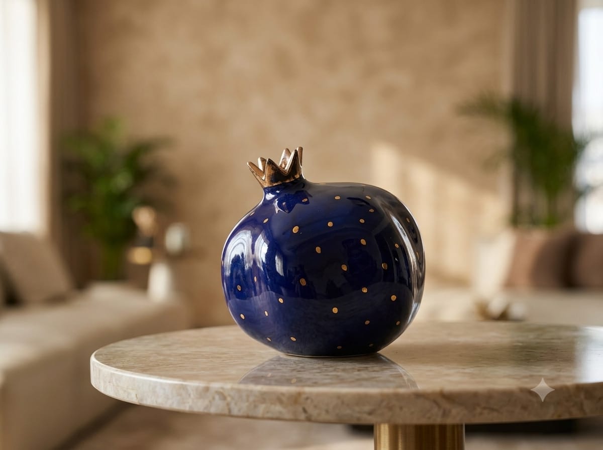 Imperial Cobalt and Gold Crown Ceramic Pomegranate