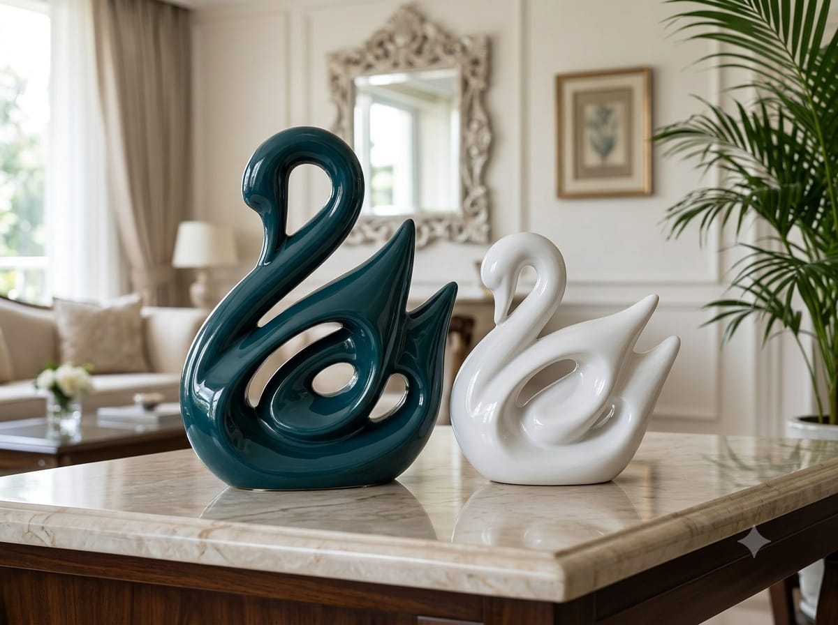 Nordic Swan Couple on White Marble Base