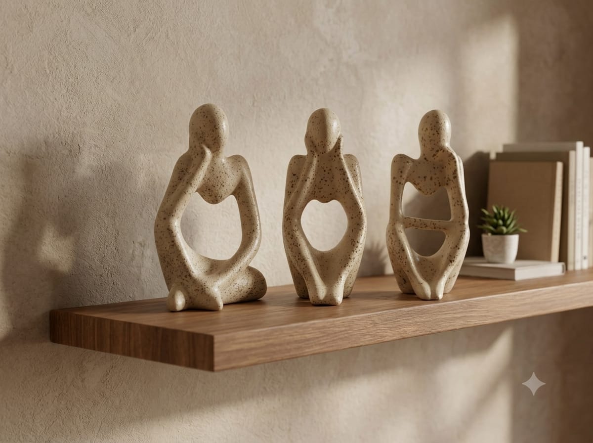 Textured Sandstone Hollow Thinker Figurine Trio