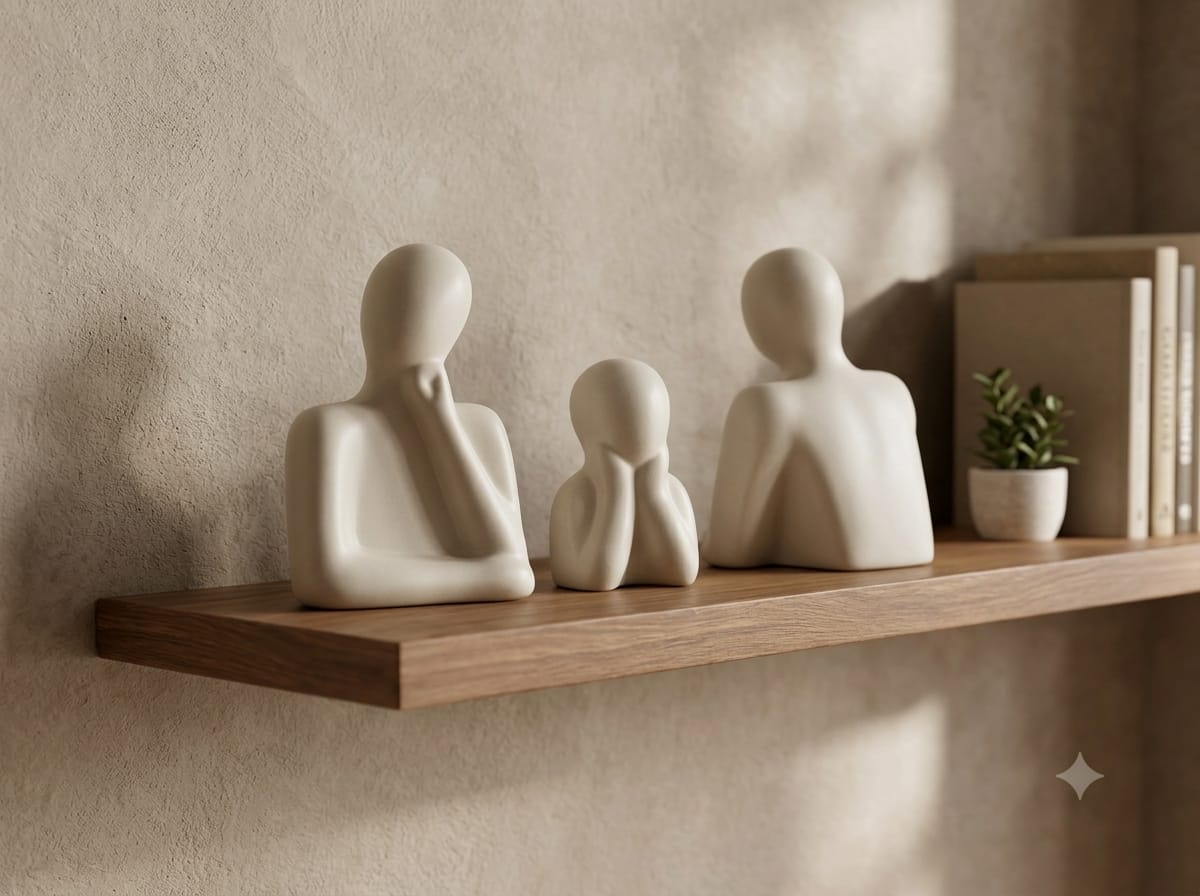 Nordic contemplative thinker ceramic figurines in smooth bisque ivory