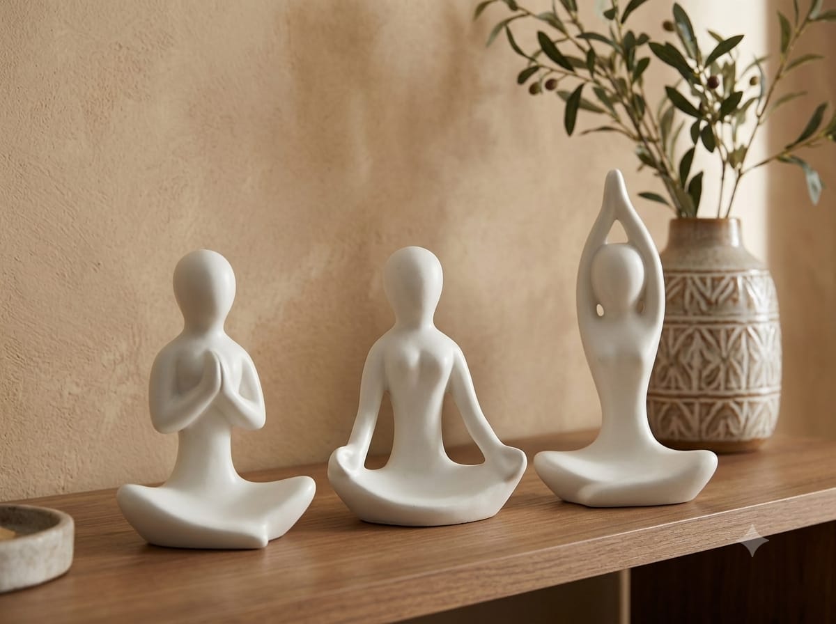 Serene Yoga Asana Ceramic Meditation Figurine Trio