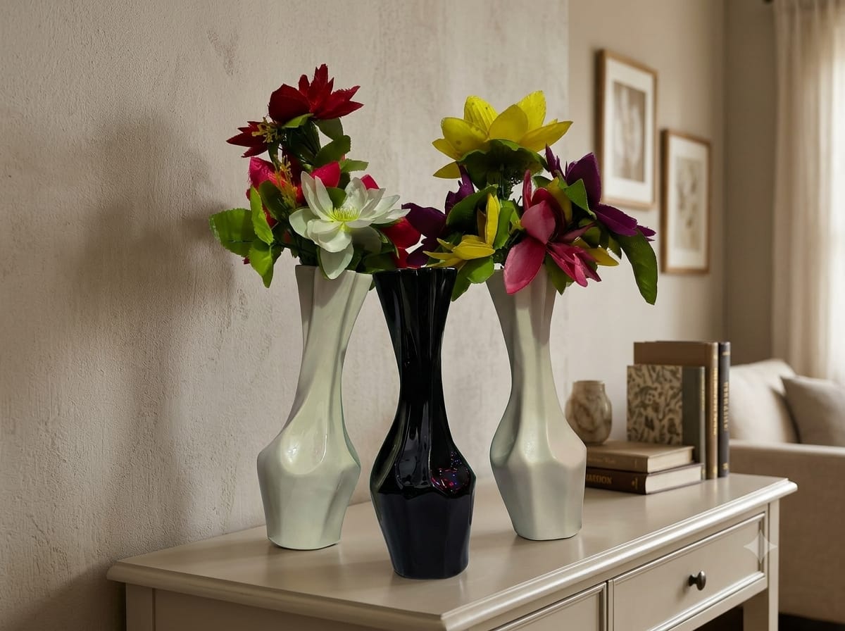 Torsion Helical Geometric Ceramic Vase Trio